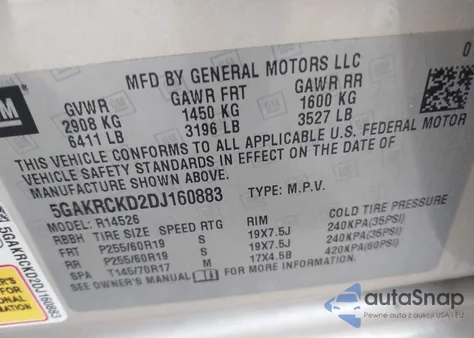 2013 Buick Enclave из США, поврежденный, VIN 5GAKRCKD2DJ160883